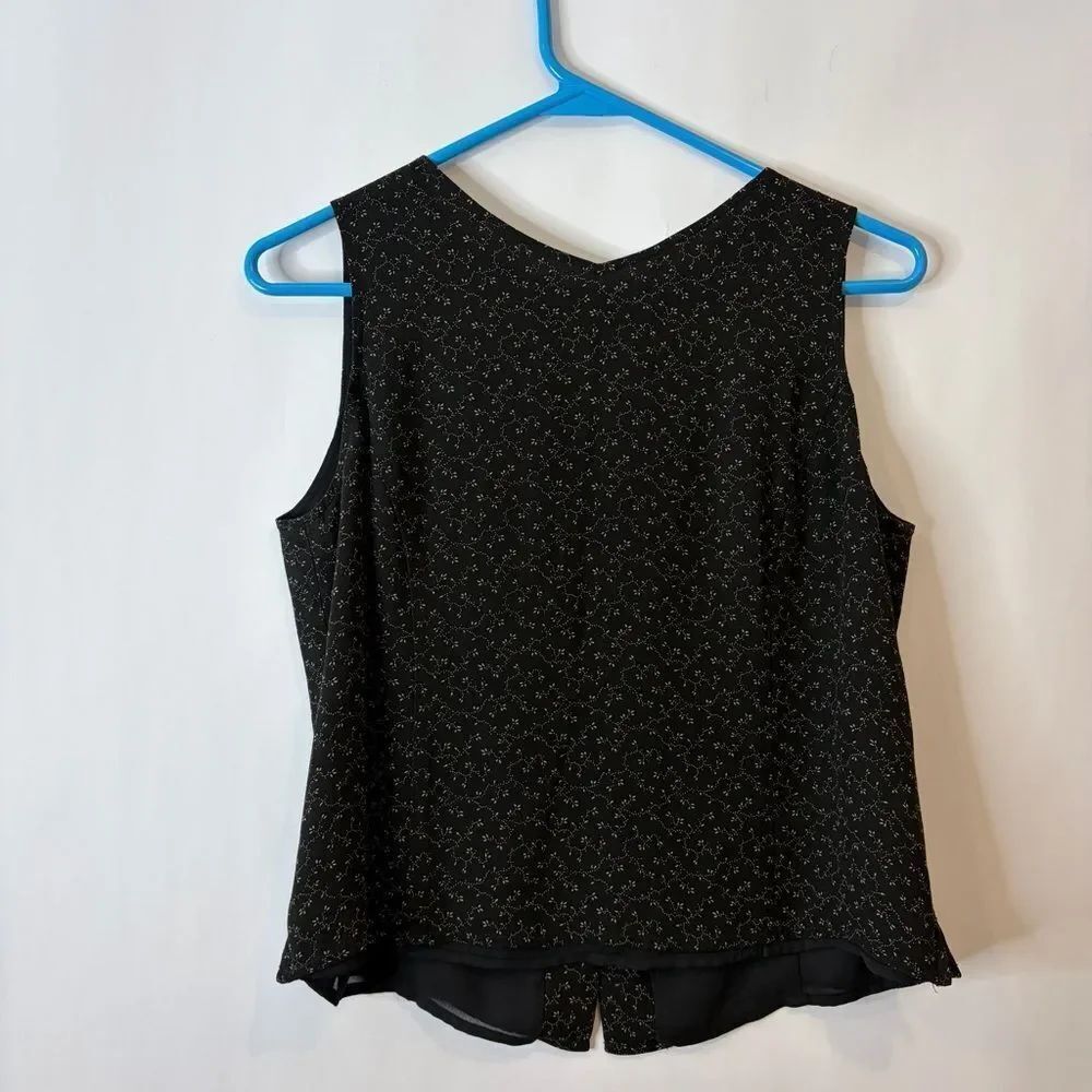 Vintage Talbots Black Sleeveless Tank Ditsy Floral Button Back size 8